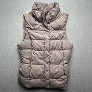 Gap Women Brown‎ Puffer Vest S Quilted Sleeveless Outerwear Mock Neck Warm